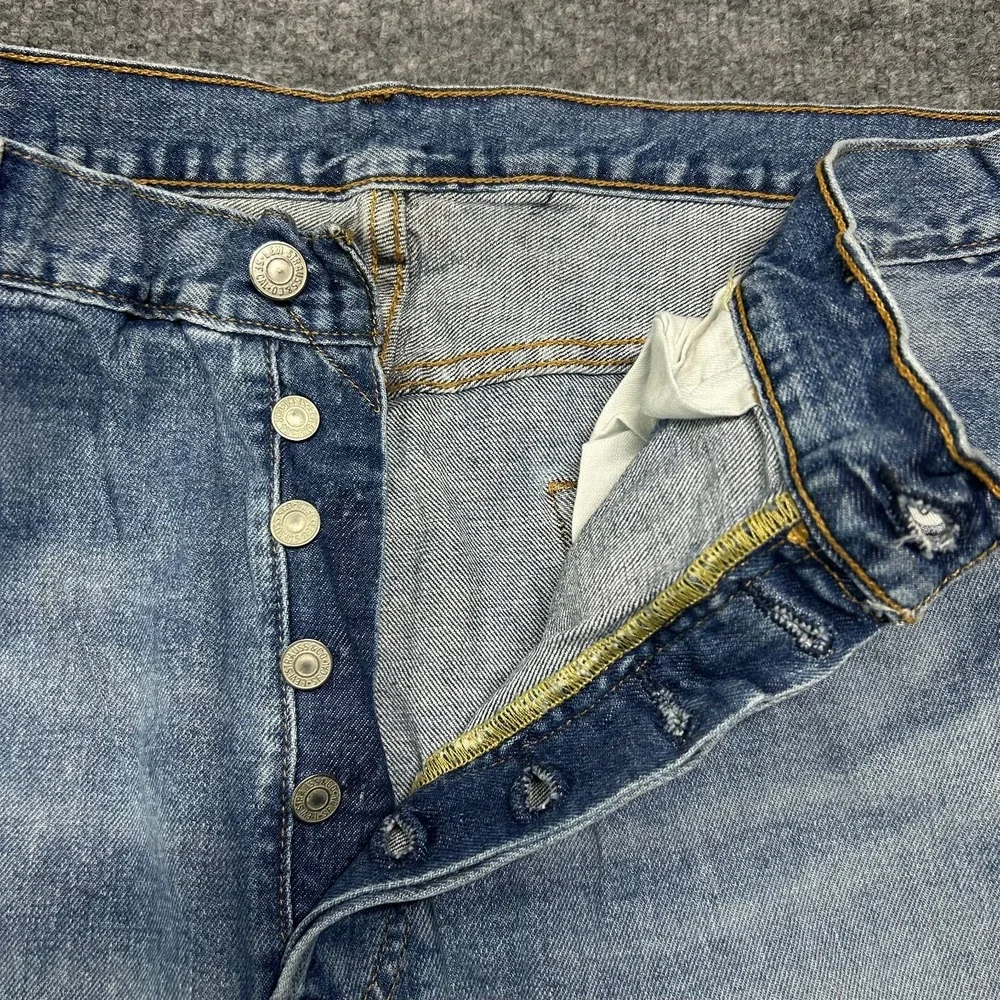Levi's 501 Jeans Men's‎ Blue Denim Destroyed Ripped Straight Button Fly - 35X33